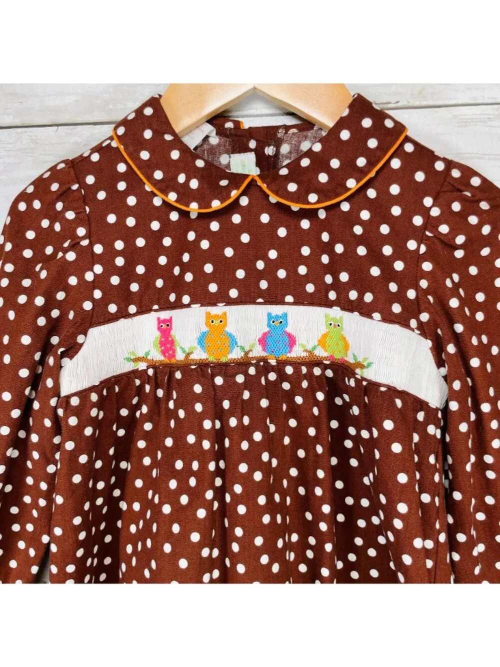 Girls Owl Embroidered Long Sleeve Smocked + Ruffle Pants Matching Outfit Set 5